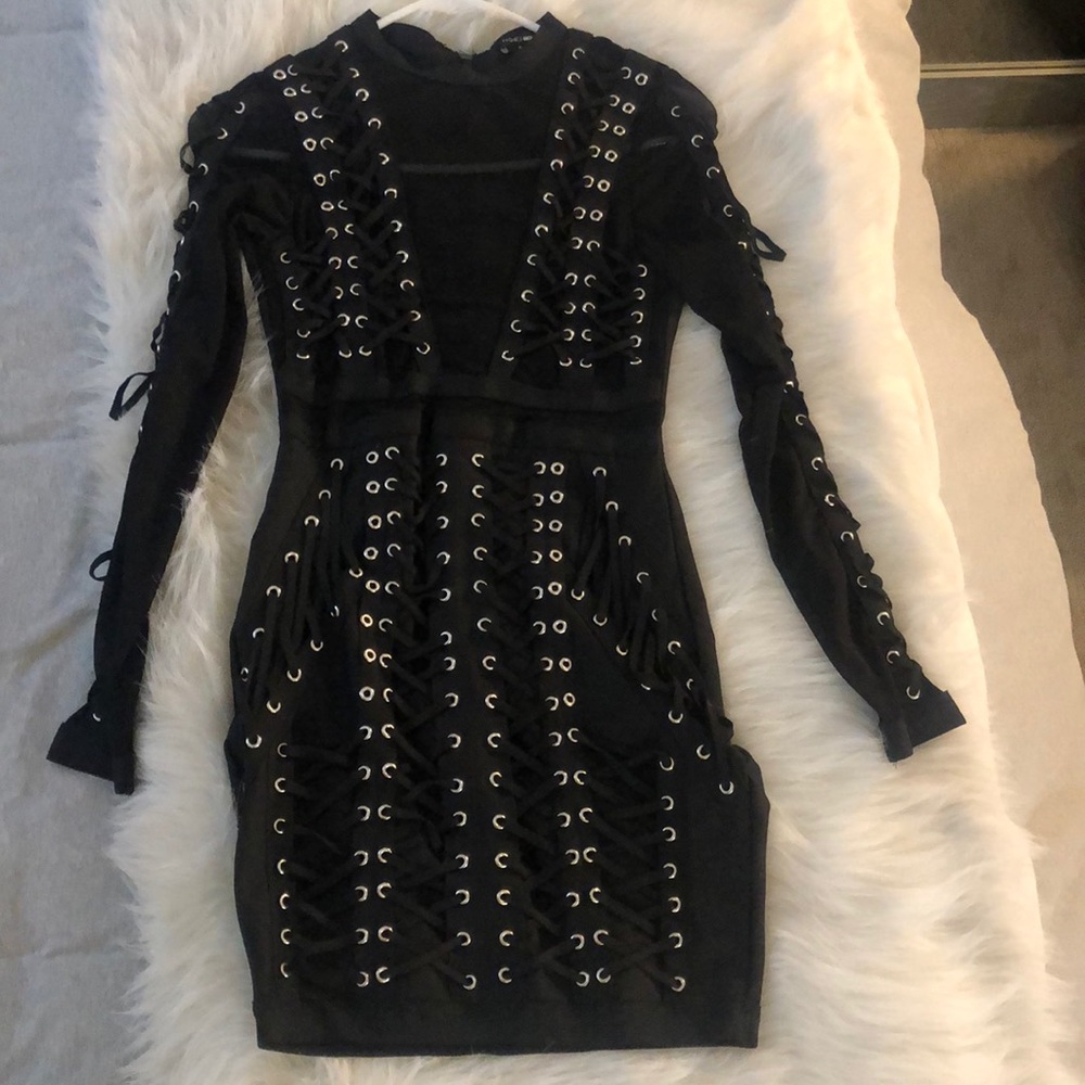 Black lace mini dress